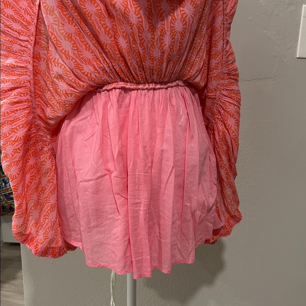 Free People Sweet Annie Mini Dress Pink Smocked Tiered Boho Size Small - Picture 7 of 9